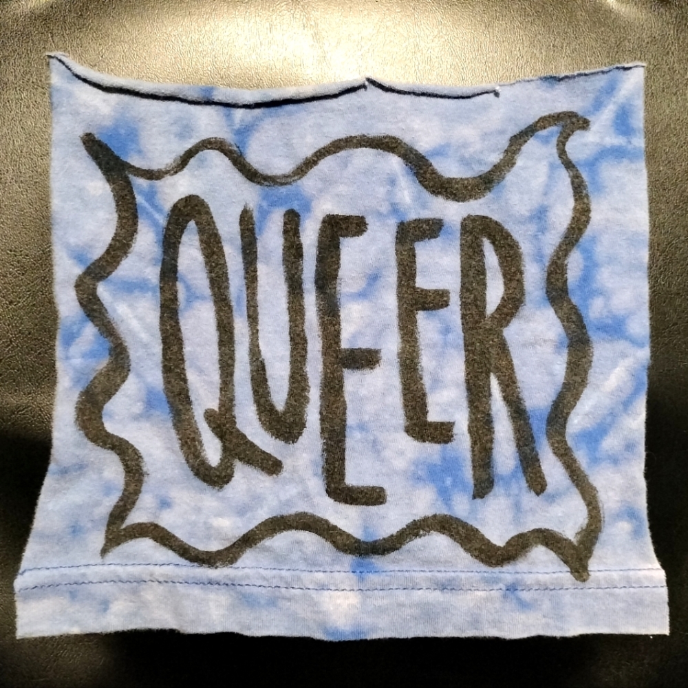 Blue Bleach Dyed QUEER Patch